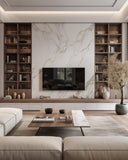 Modern Marble Wall-Mounted TV Unit with Bookshelves