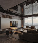 The Aura Sculptural Media Wall with Calacatta Base